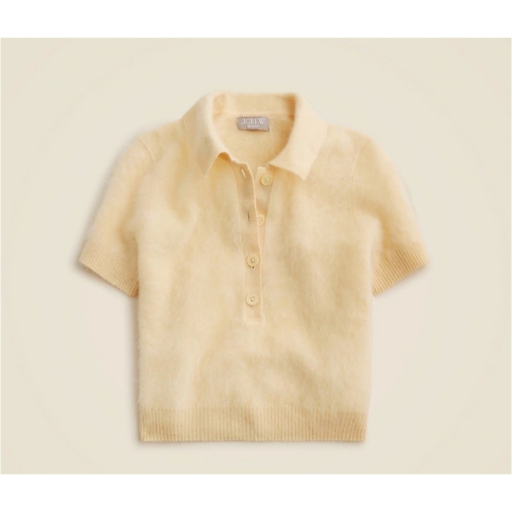 J. Crew Pale Yellow Brushed Cashmere Short-Sleeve Polo Sweater